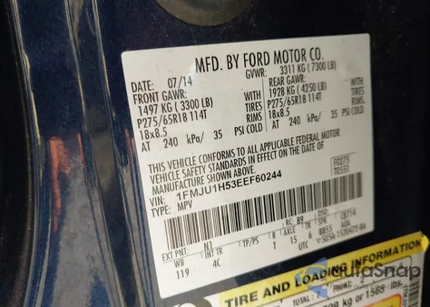 2014 Ford Expedition Xlt из США, поврежденный, VIN 1FMJU1H53EEF60244